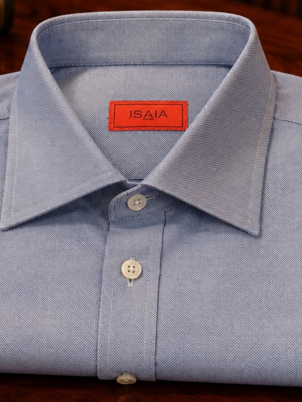Isaia Sky Blue Herringbone Dress Shirt